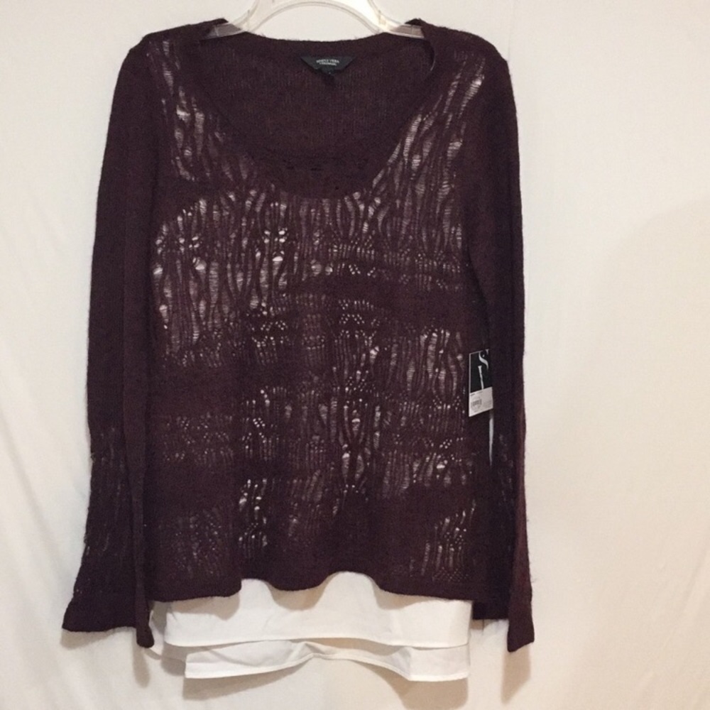 Vera Wang Twofer Burgundy White Sweater